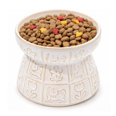 KittyDine ceramic elevated cat bowl with flower pattern for comfortable dining