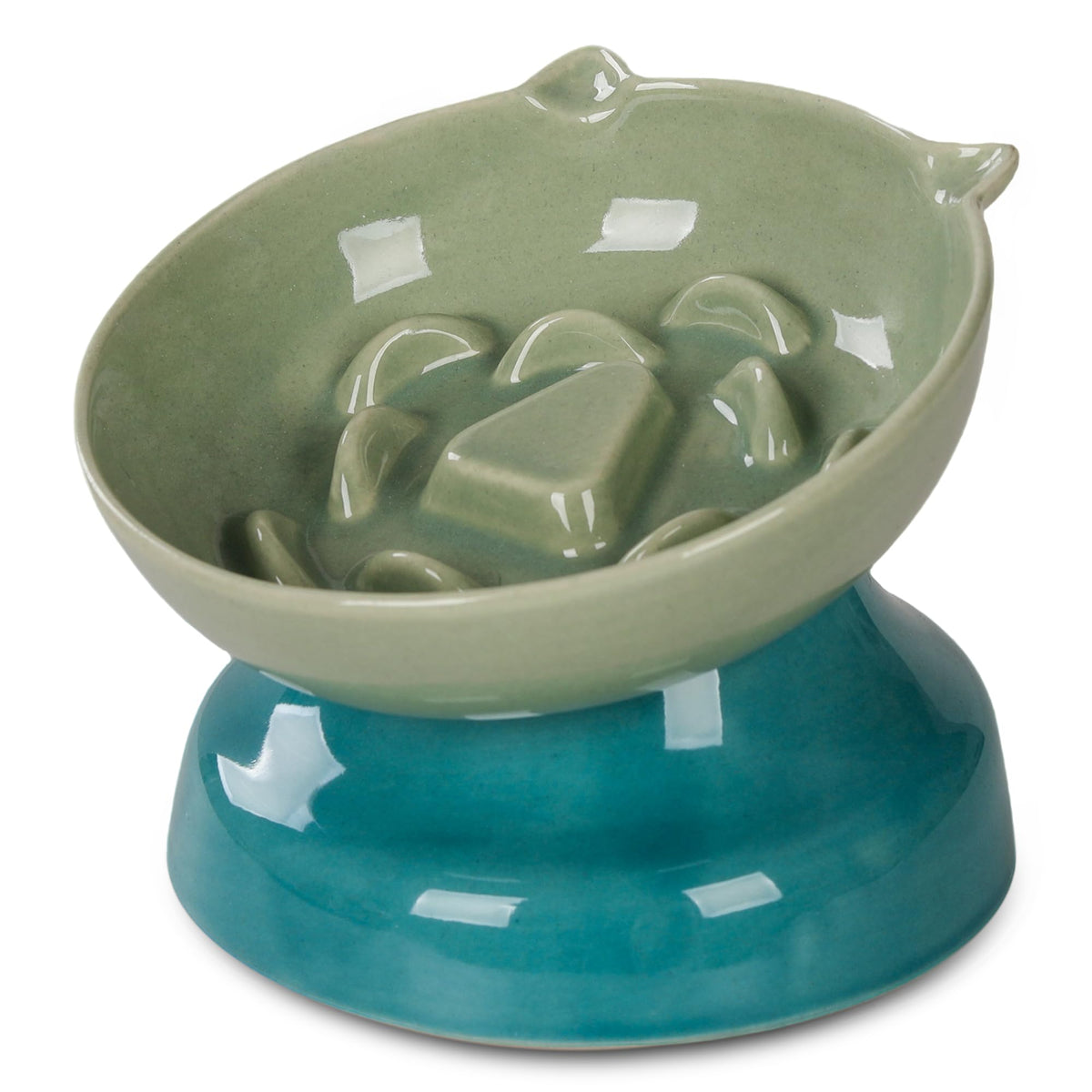 KittyDine slow feeder bowl in green for controlled eating pace.