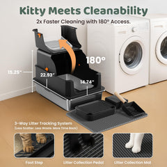 KittyLetto stainless litter box semi-high setup for observant cats.