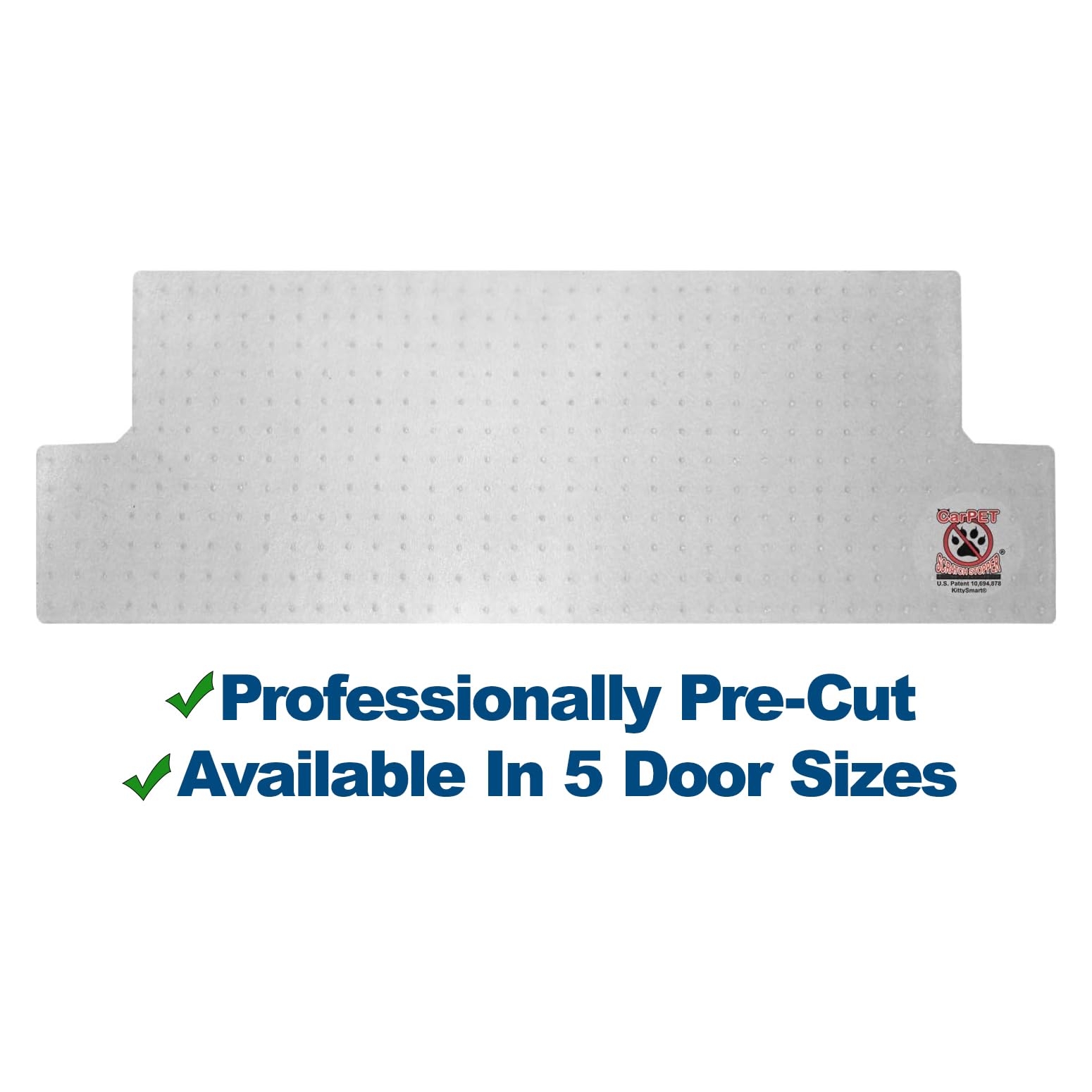 KittySmart precut mat in doorway demonstrates easy, no-cut installation.