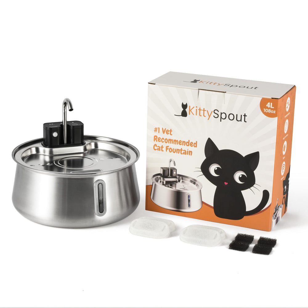 KittySpout front view of the stainless steel fountain ideal for multi-cat homes
