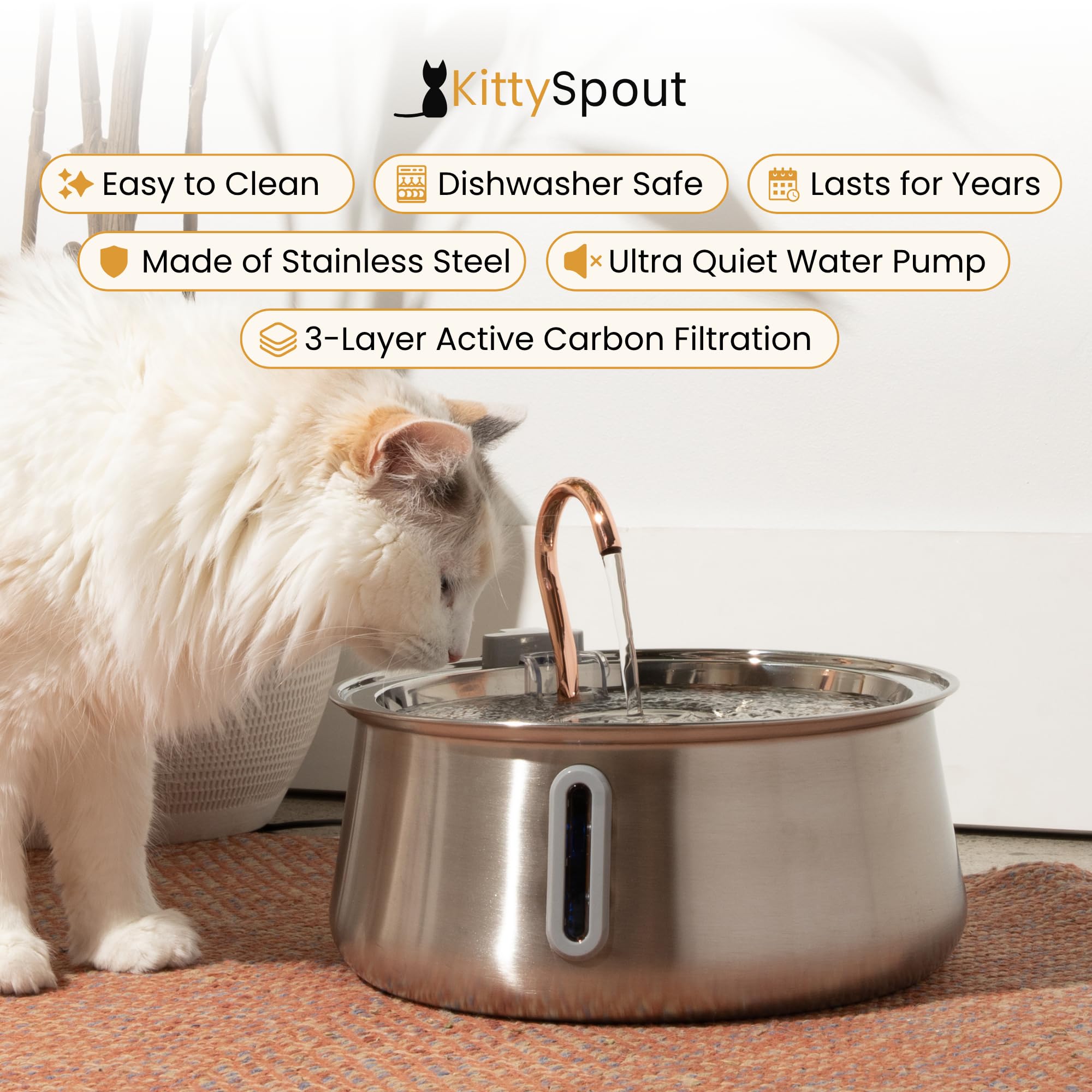 KittySpout quiet pump keeps background noise under 20dB during operation