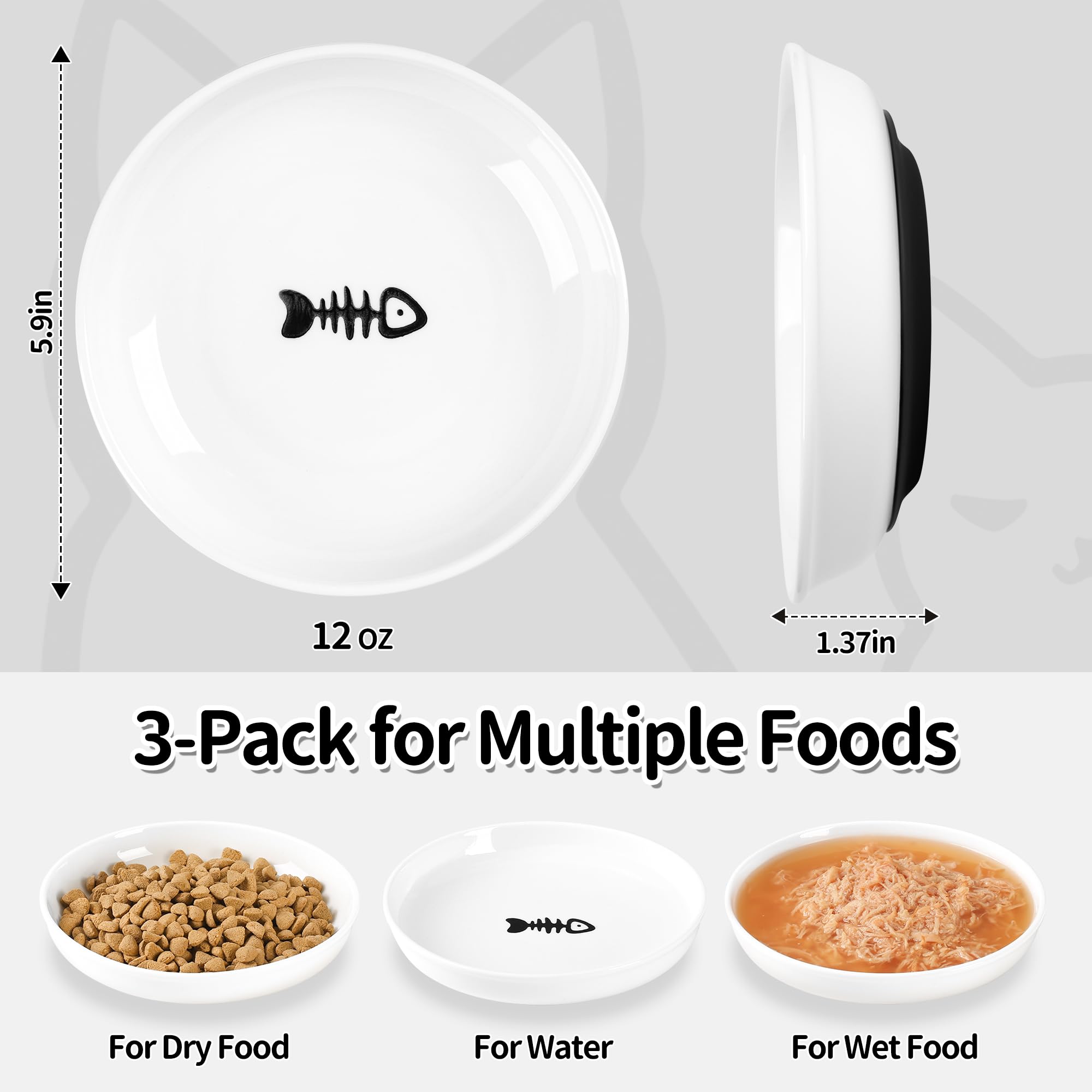 Kitwinney 3-pack cat bowls for quiet, steady dining.