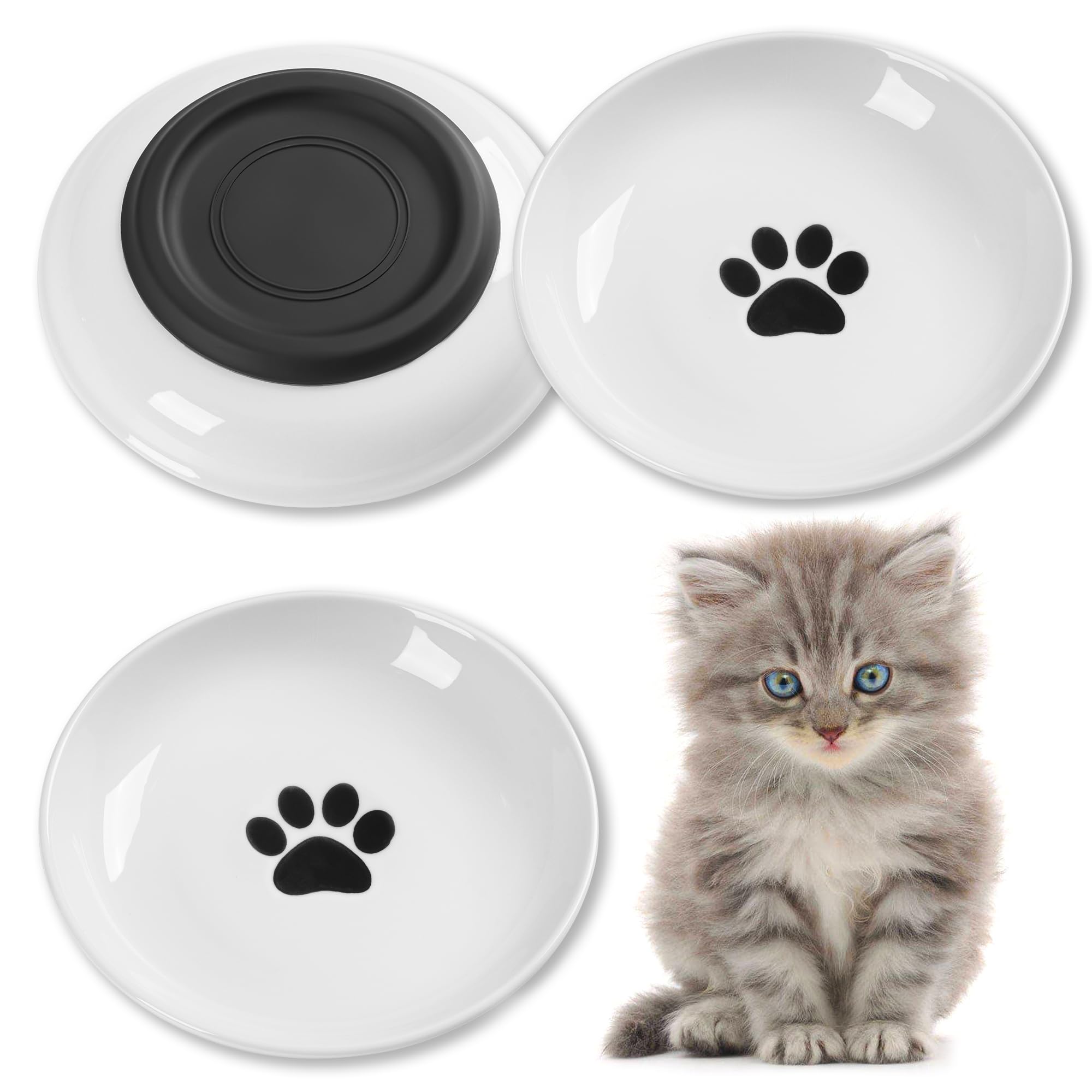 Kitwinney whisker-friendly ceramic cat bowls with stable anti-slip base for quiet meals.