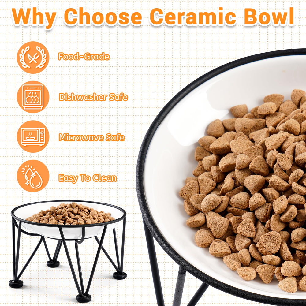 Kitwinney double ceramic bowls set for dry and wet food, on a sturdy stand.