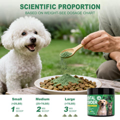 Kiuquty dog dental powder with green tea and mint for odor control.