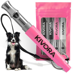 KIVORA 4-pack dog whistle in pink for reliable bark control during outdoor play.