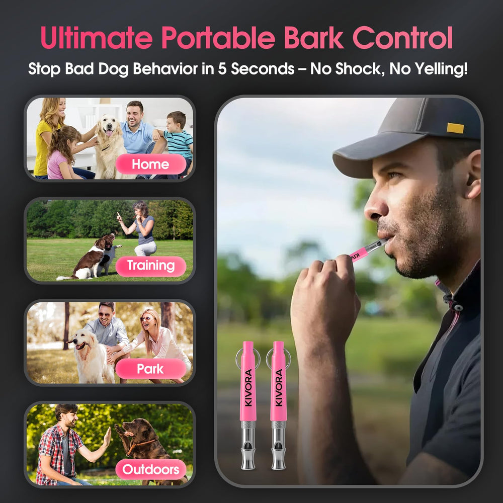 KIVORA 4-pack dog whistle ultrasonic adjustable range helps tailor to your dog's hearing.