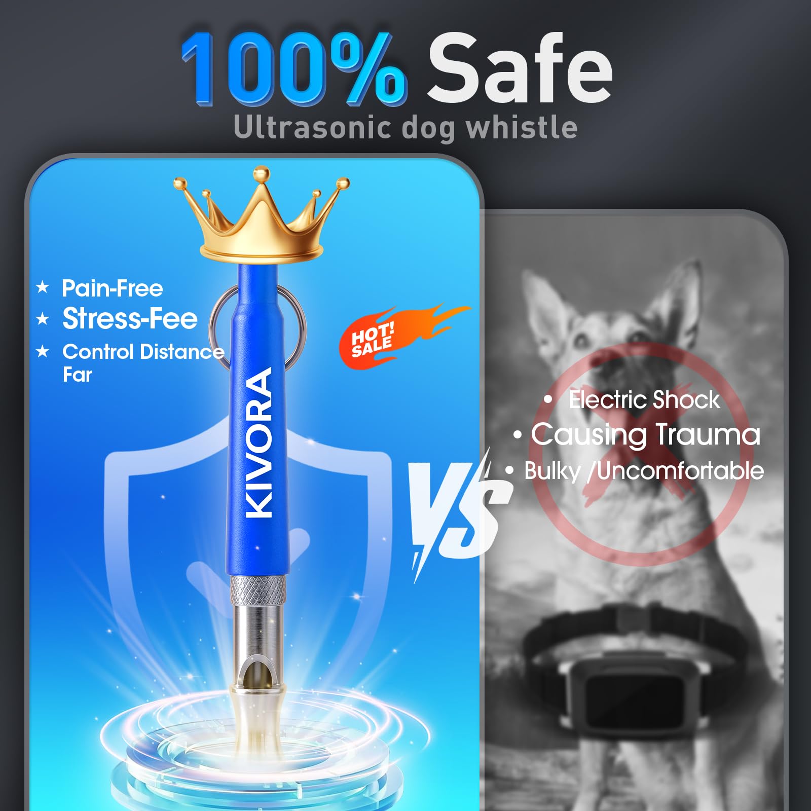 KIVORA stainless steel closeup of rust-proof dog whistle