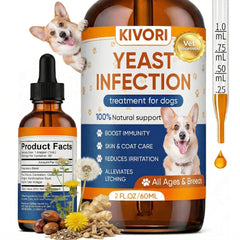 KIVORI yeast infection drops bottle supports natural skin comfort for dogs.