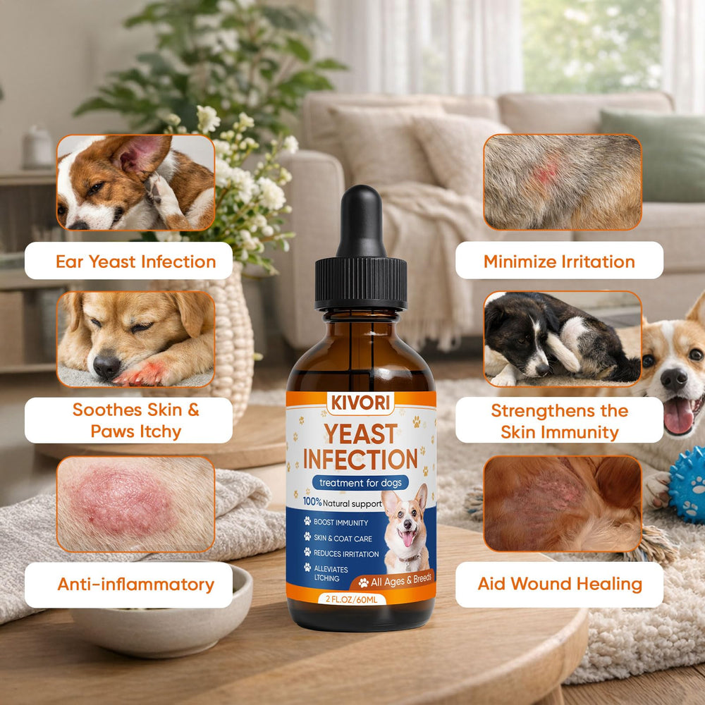 KIVORI yeast infection drops pour aids easy mixing with meals for dogs.
