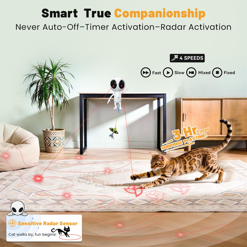 KiwiLove cat laser toy features motion sensor-activated play sessions.