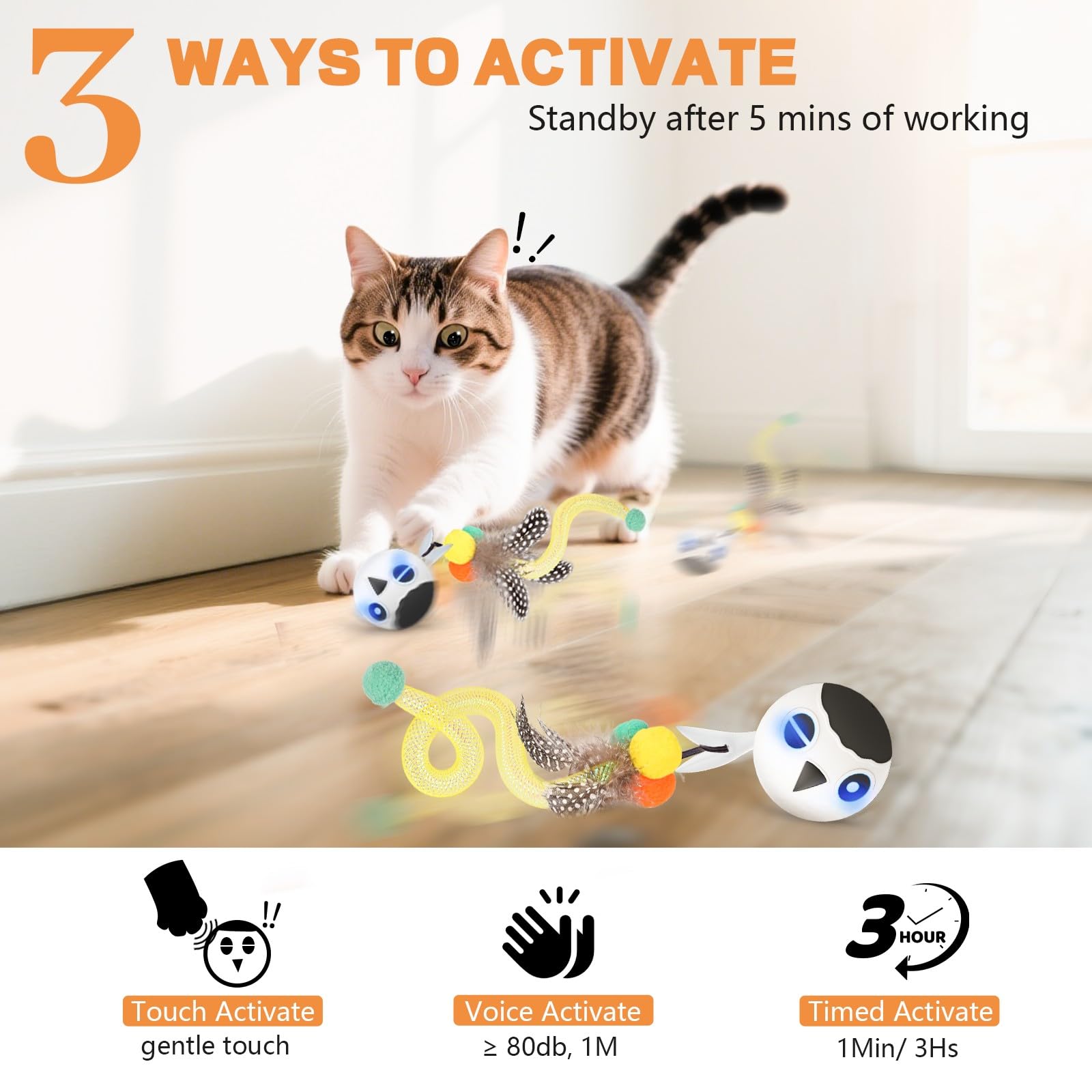 KiwiLove four-modes cat toy adapts play with interactive and silent options.