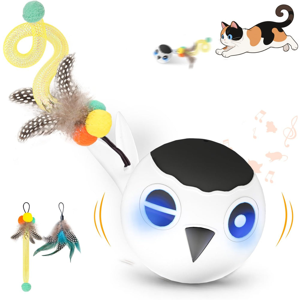 KiwiLove motion-activated chirping light cat toy entertains indoor cats.