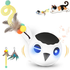 KiwiLove motion-activated chirping light cat toy entertains indoor cats.