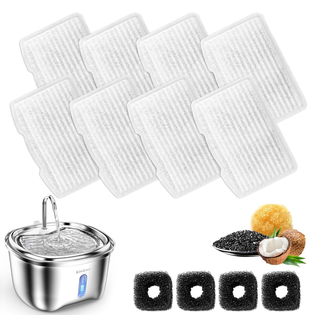 KiwiLove D90 replacement filter demonstrates multi-layer filtration for fresher cat water