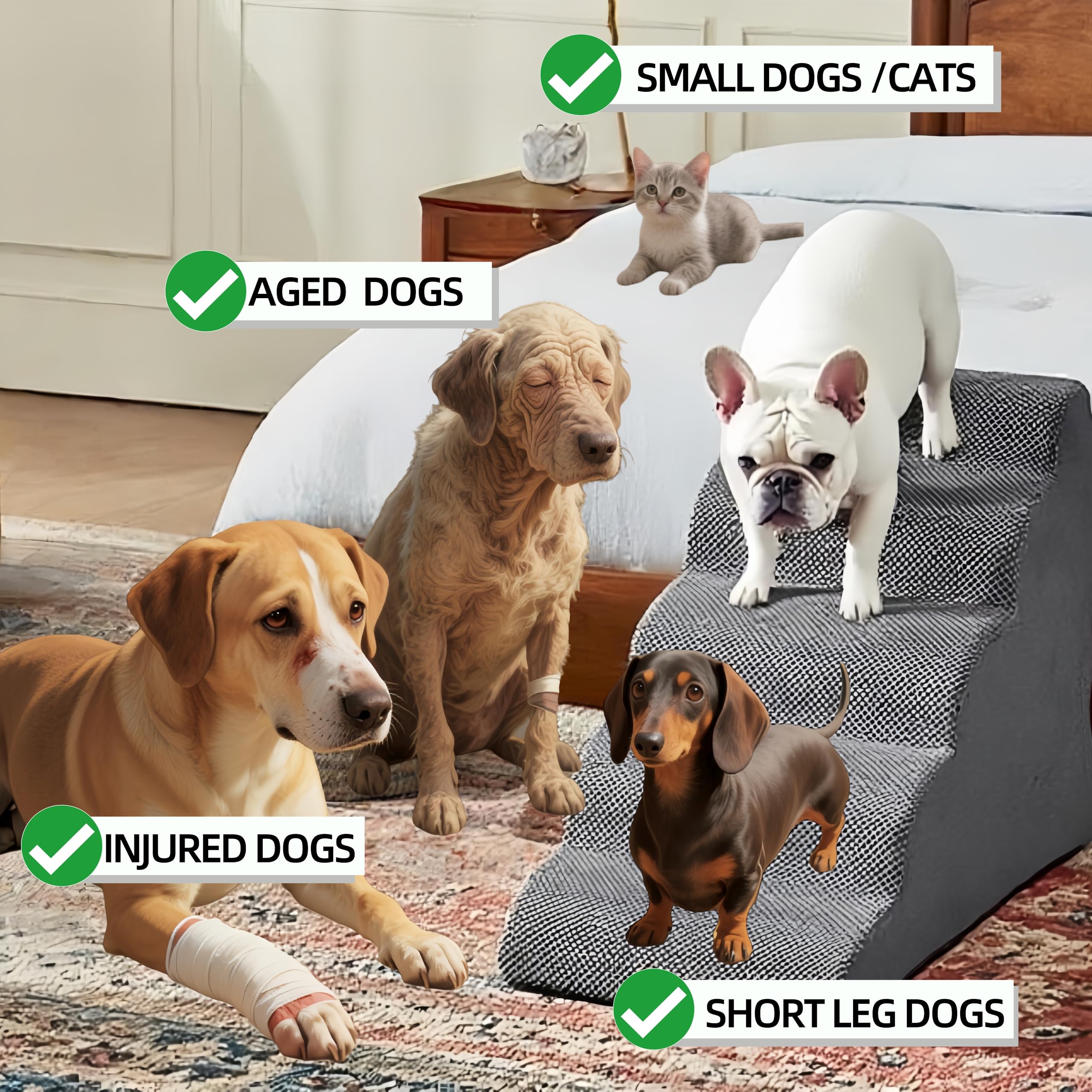 KIWIWOOF bedside setup demonstrating easy pet access to bed/sofa