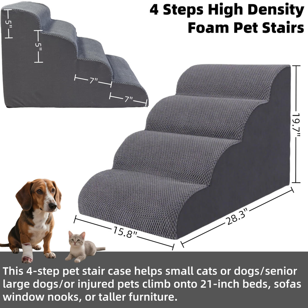 KIWIWOOF 4-step grey stairs, side view, stable on wooden floors