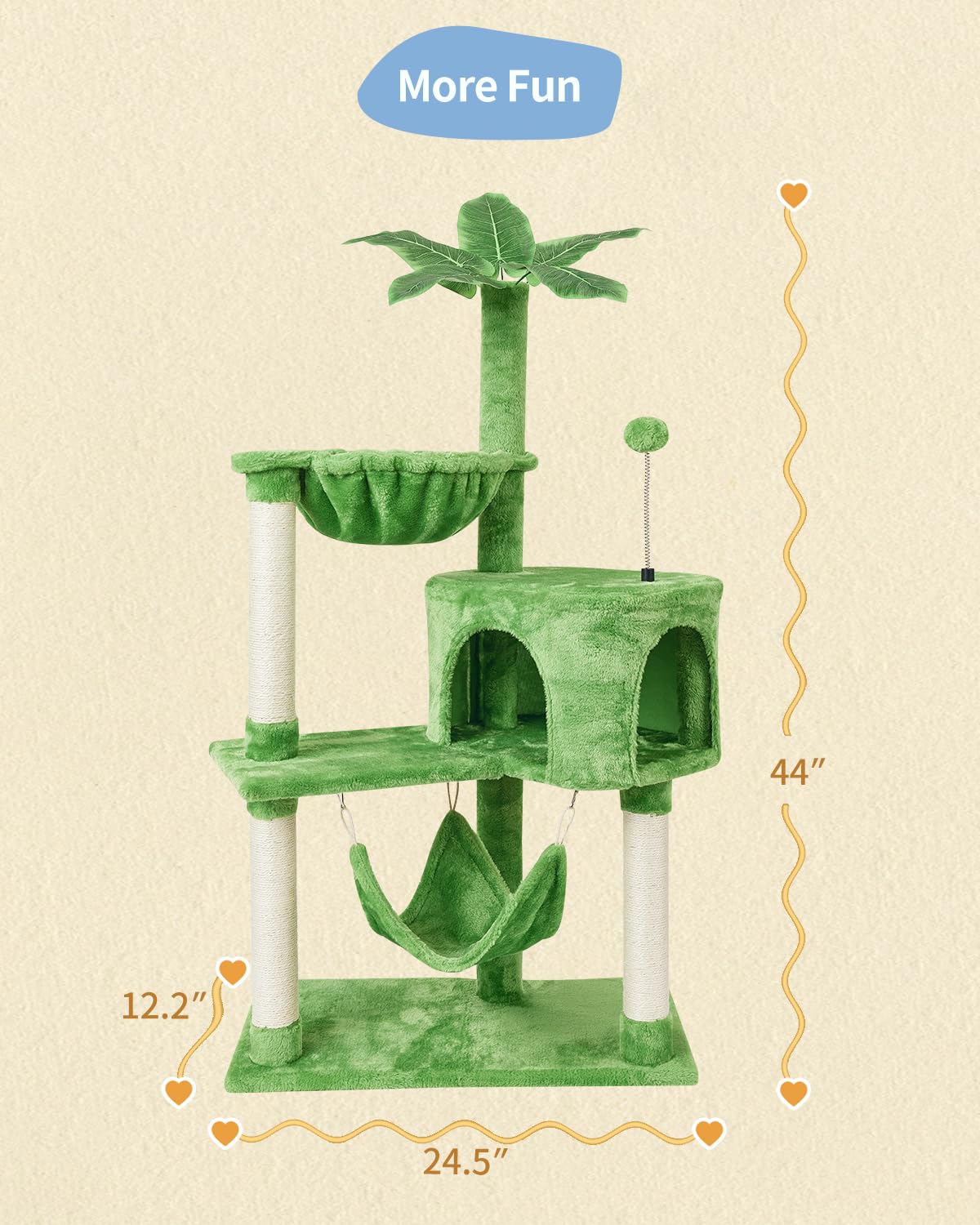 KIYUMI green cat tree demonstrates sturdy construction and safe design.