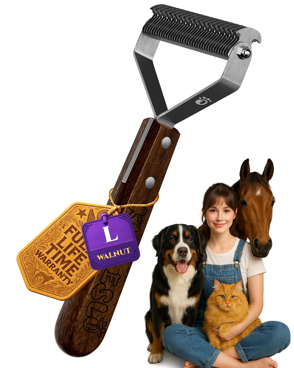 KIZO ESLO dog brush with 20 blades for efficient dematting and shedding control.