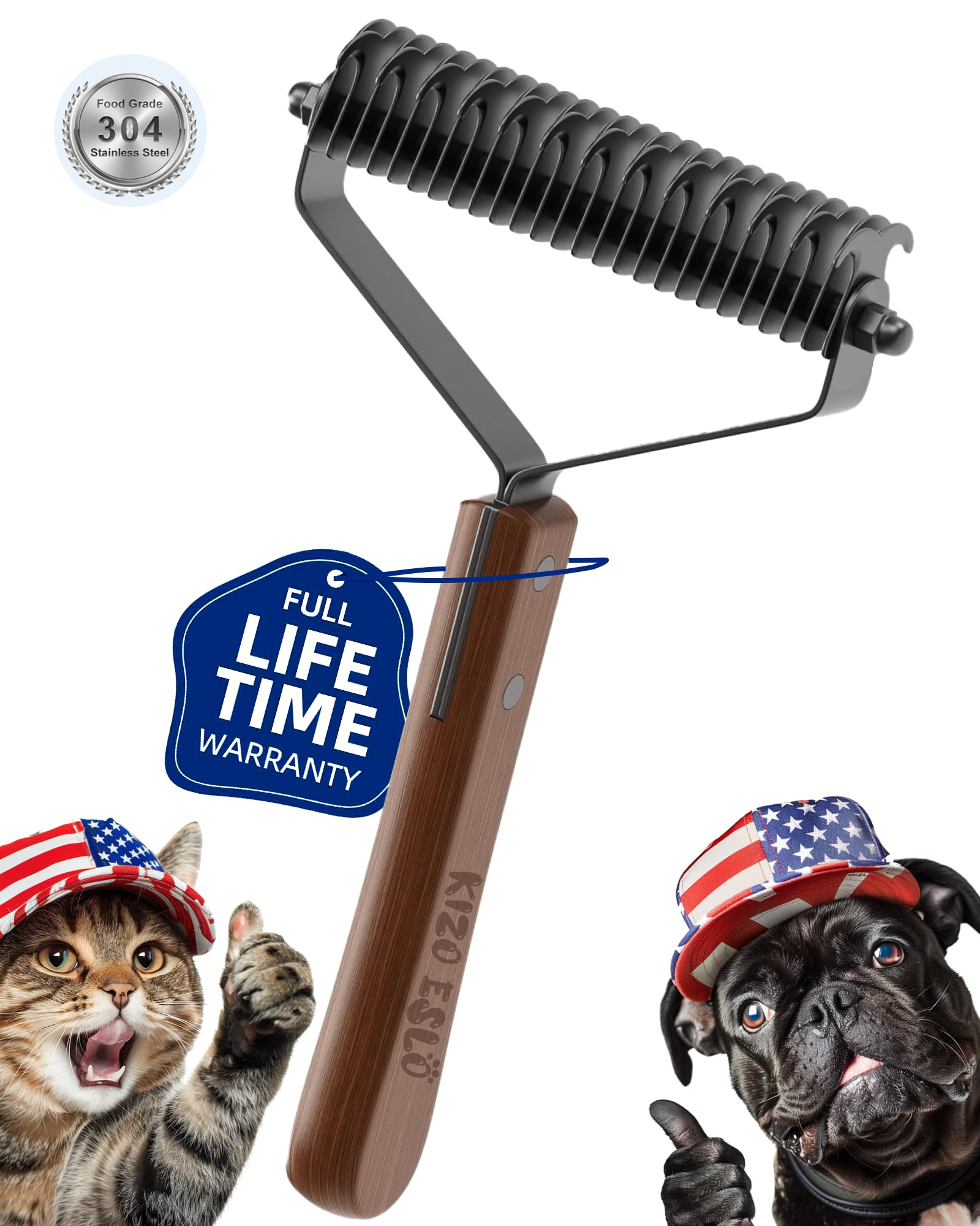 KIZO ESLO undercoat rake wide-tooth side removing mats on a dog