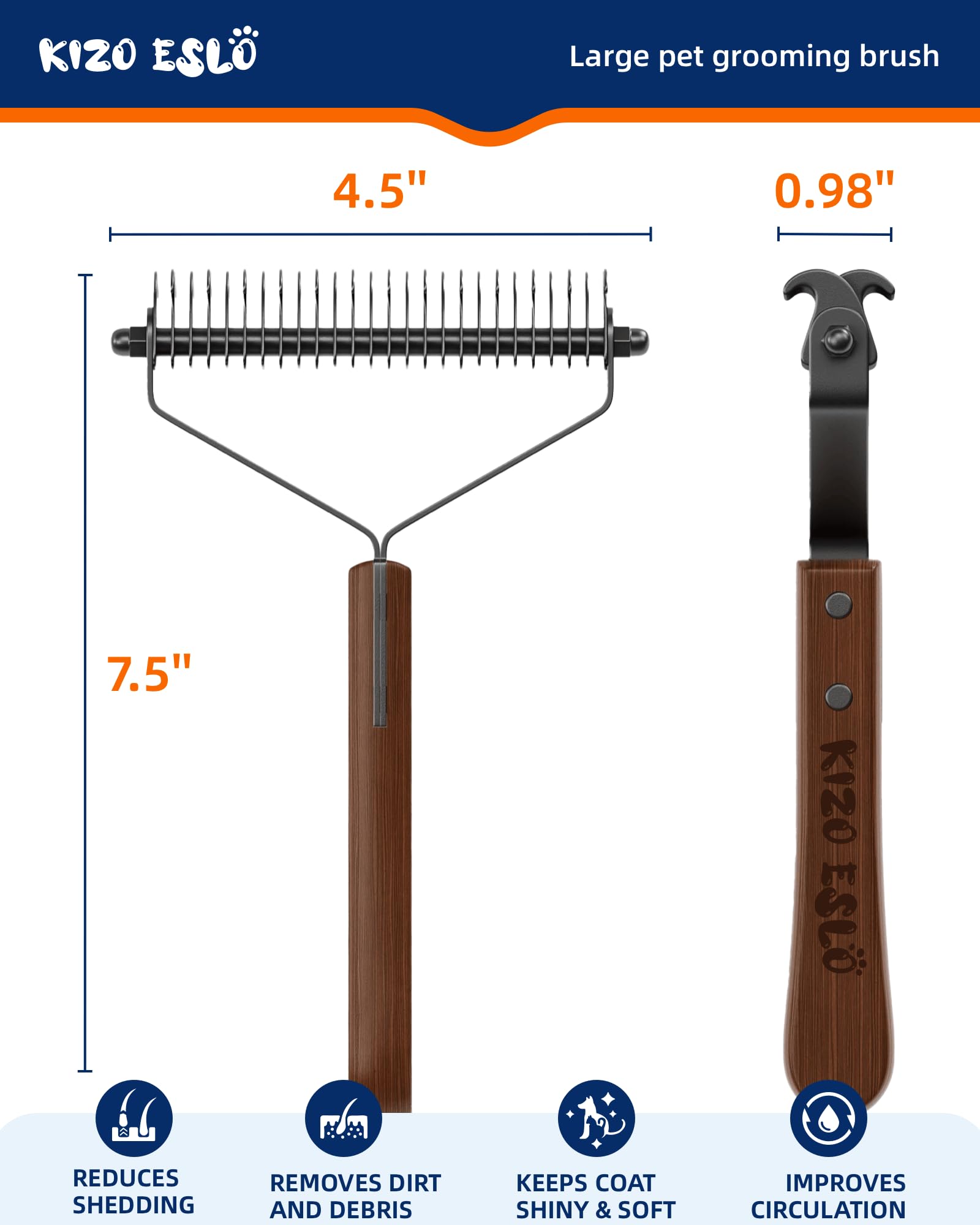 KIZO ESLO undercoat rake wooden handle close-up grip