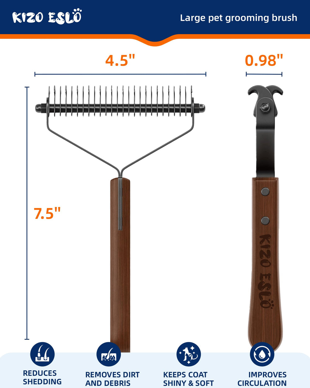 KIZO ESLO undercoat rake wooden handle close-up grip