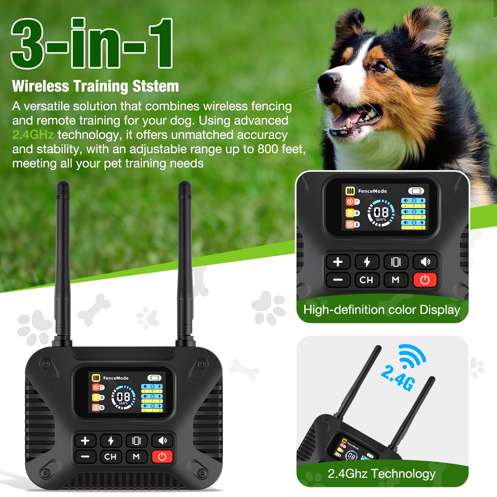 KJEFYPETZN remote training collar demonstrates control for up to three dogs.