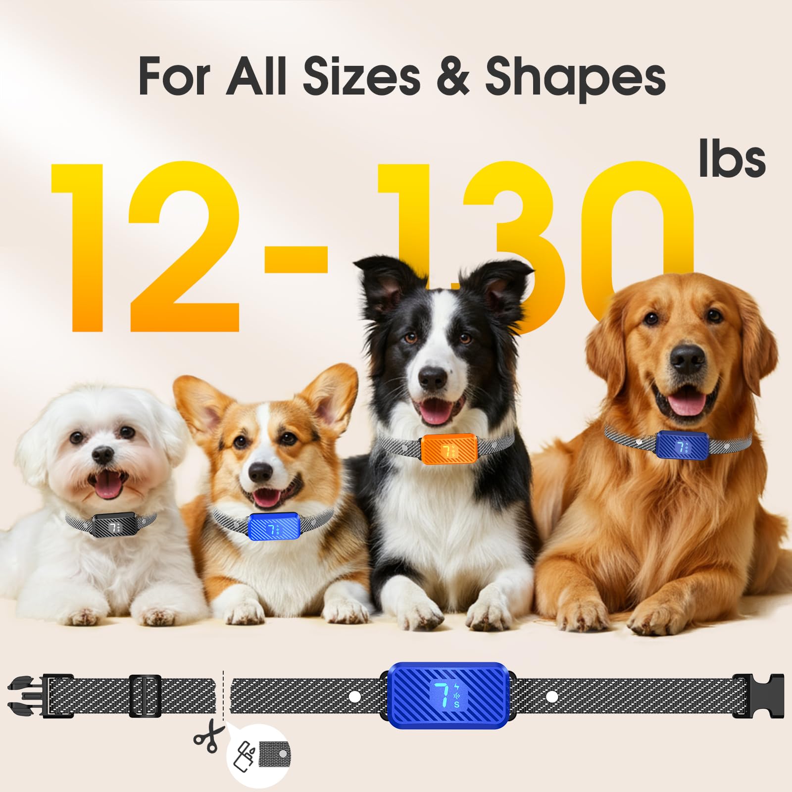 KJKZO bark collar adjustable strap fits dogs from 5 to 15 pounds.