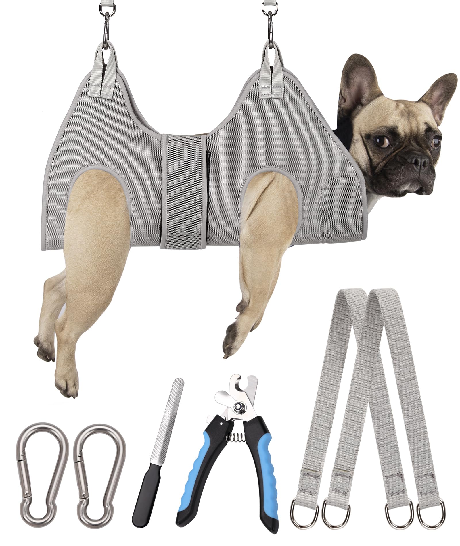 Kkiimatt dog grooming hammock harness in gray offers secure M-size support for calmer grooming