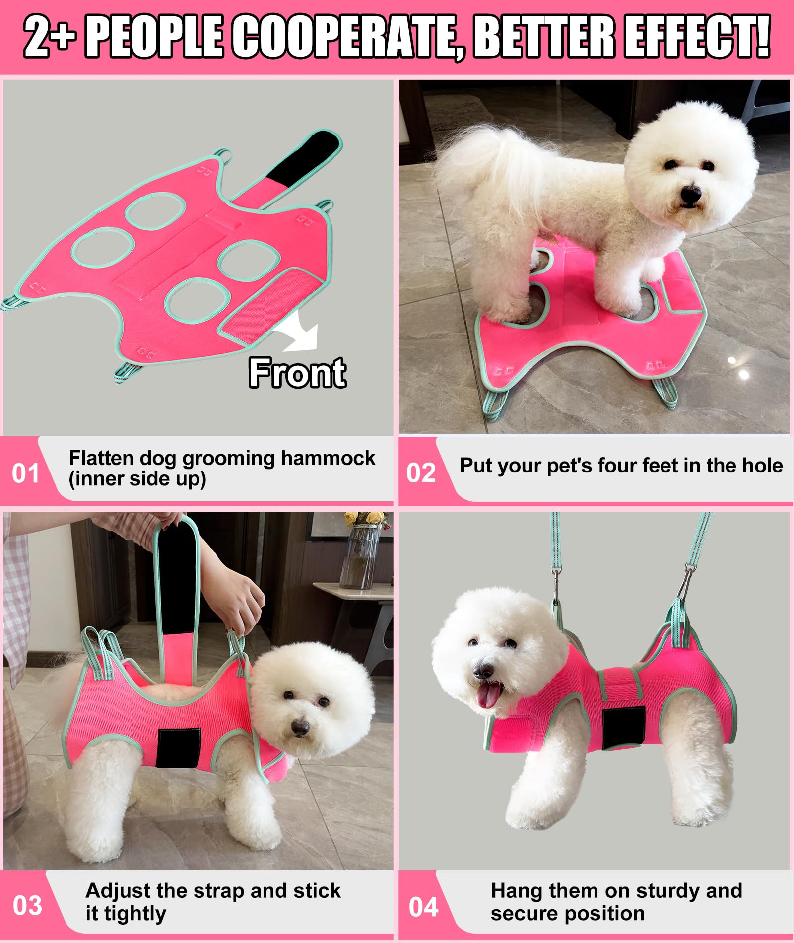 Kkiimatt dog grooming hammock in use for safe nail clipping restraint.