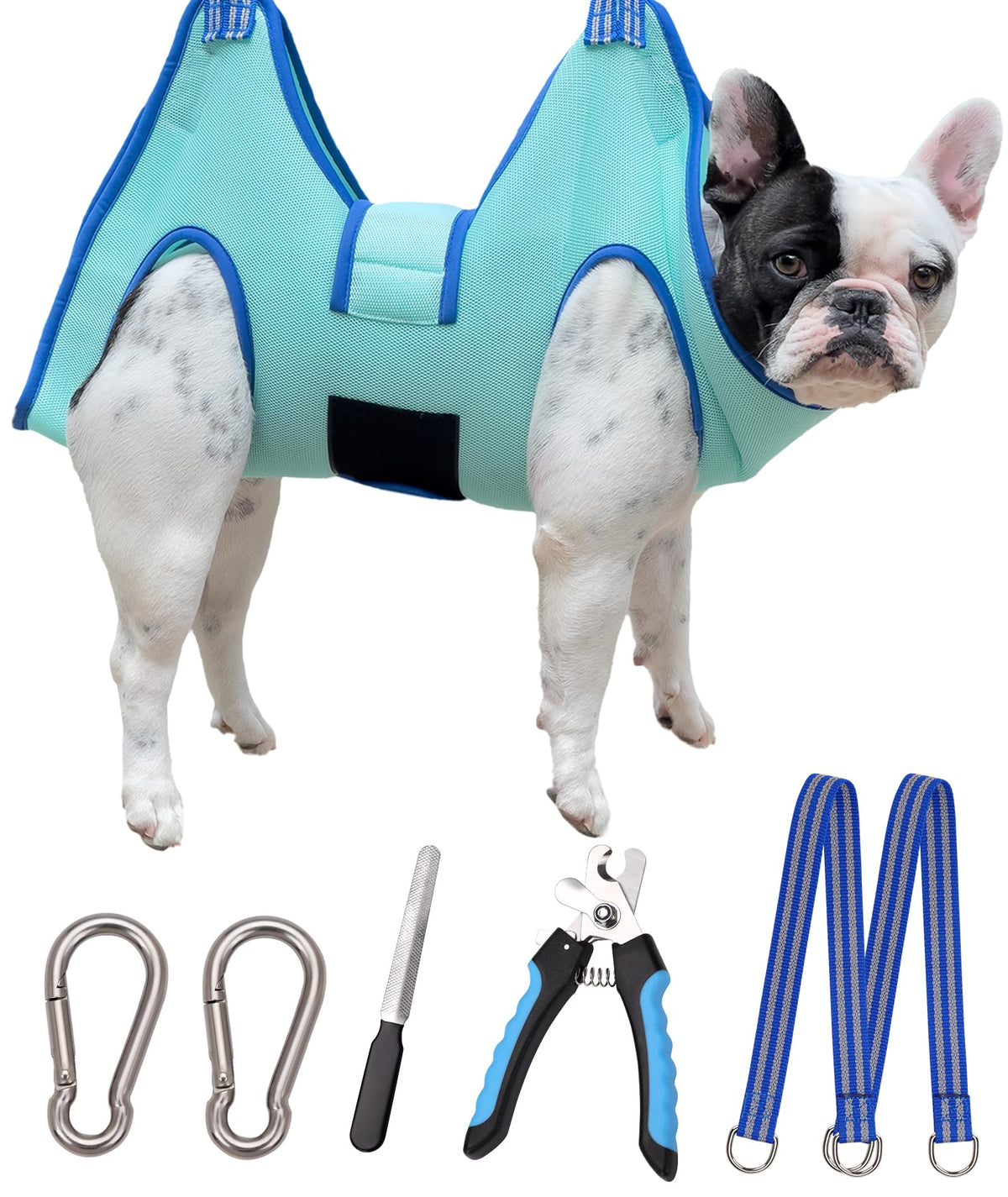 Kkiimatt dog grooming hammock overview for at-home nail trimming.