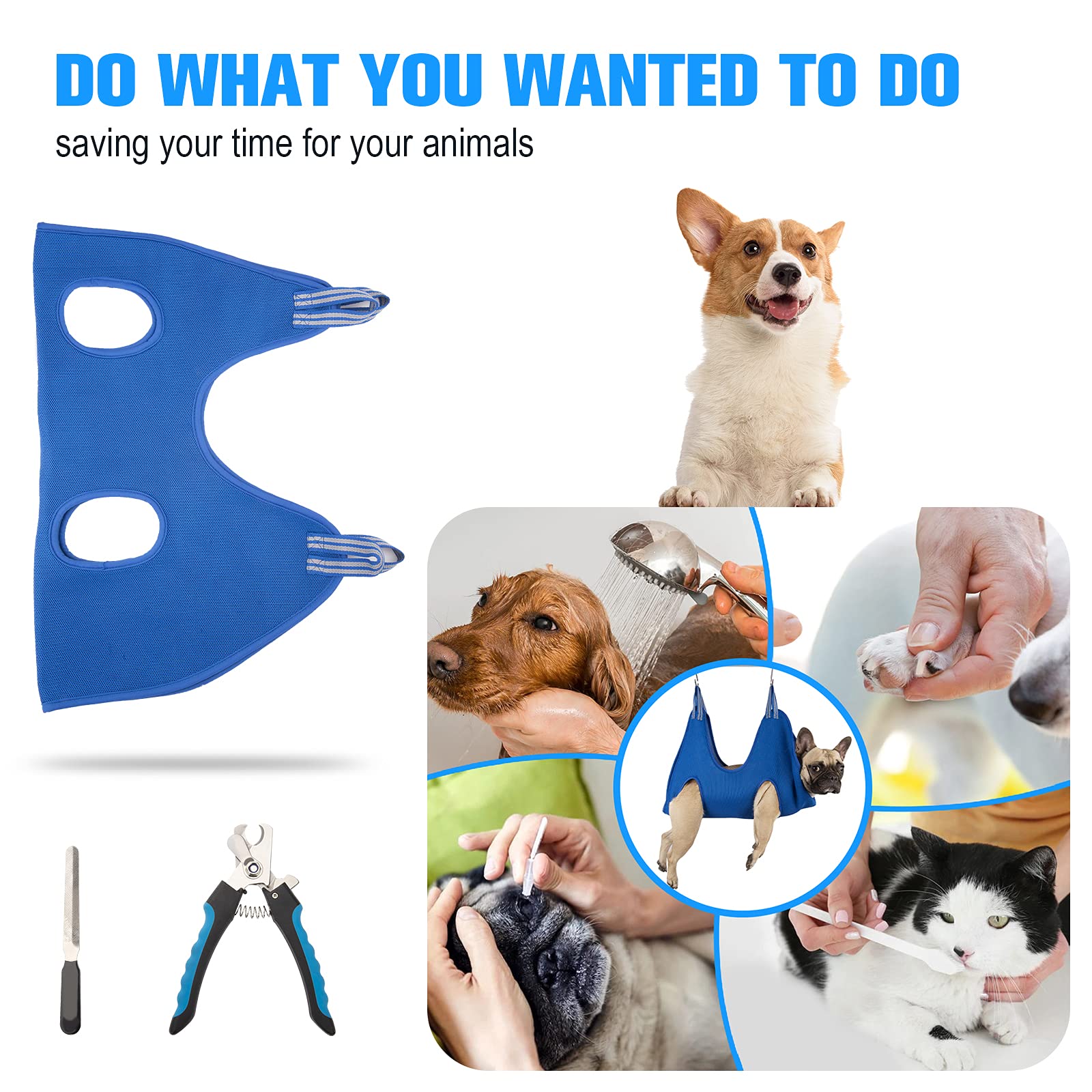 Kkiimatt dog grooming hammock side view showing adjustable setup
