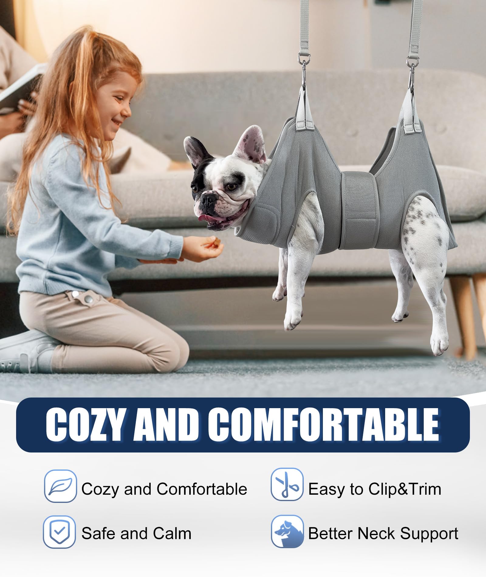 Kkiimatt dog grooming hammock with wide straps helps prevent escape during nail trimming