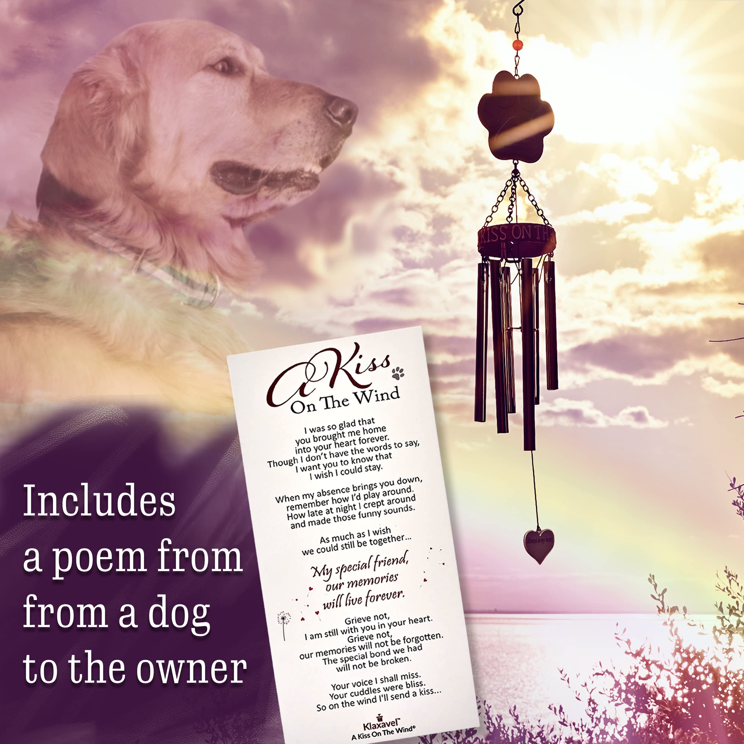 KLAXAVEL memorial wind chime heart bottom symbolizes lasting friendship