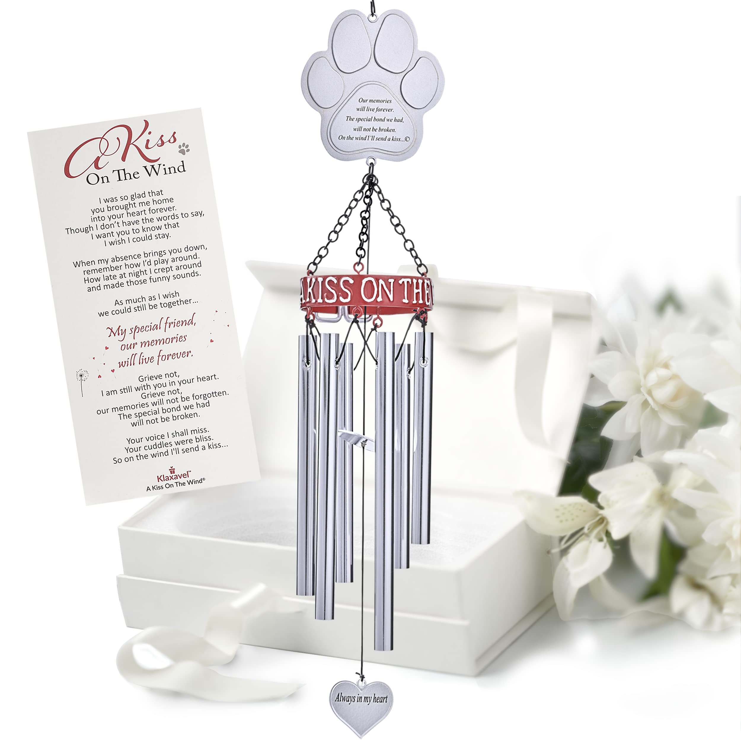 KLAXAVEL Pet Memorial Wind Chimes with rainbow bridge design for outdoor remembrance