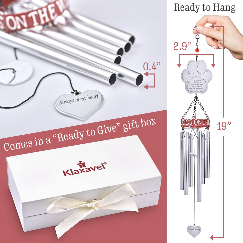 KLAXAVEL wind chimes show a red collar detail for a heartfelt memorial