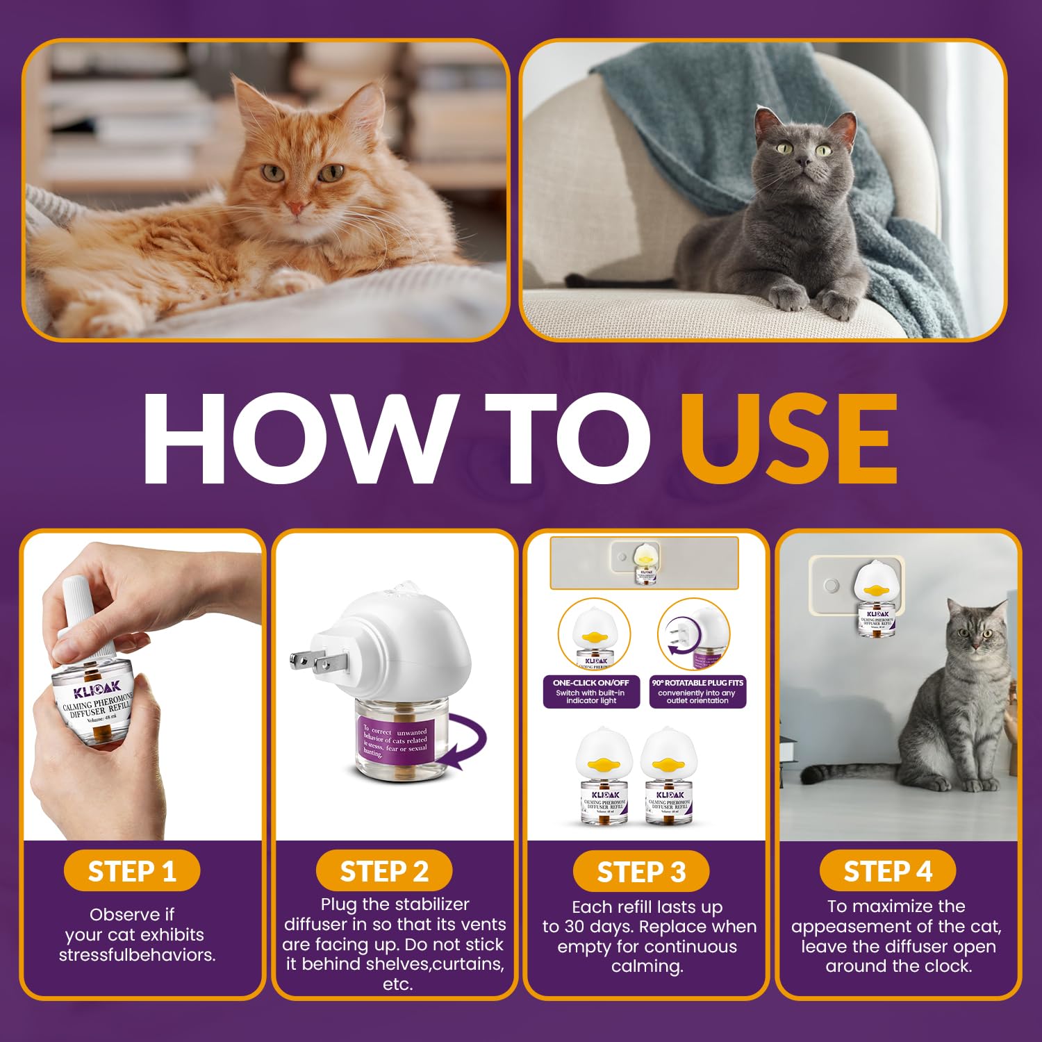 Klioak multi-cat harmony diffuser scene in a peaceful living room.