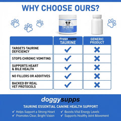 KLUNIZ Doggy Supps Taurine Powder enhances skin and coat health when added to meals.