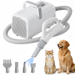 KMFurnila dog hair dryer front view highlighting powerful 1550W airflow for quick grooming.
