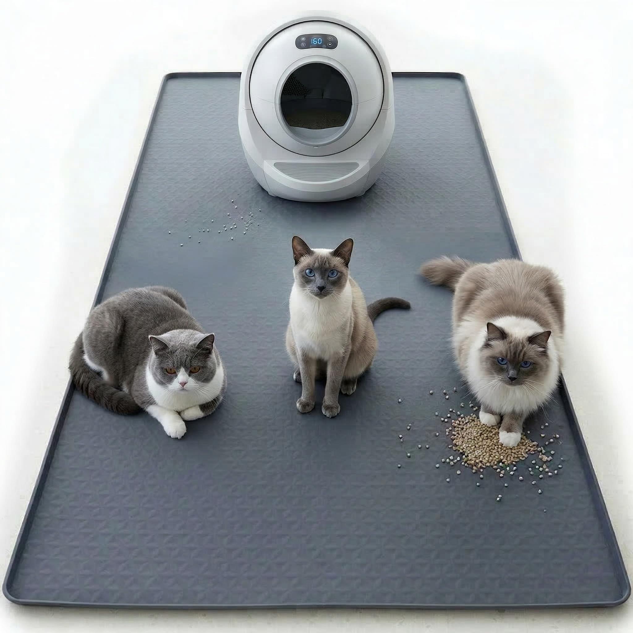 Kmiyivi cat-litter-mat-easy-clean-reliable silicone cleans with a wipe.