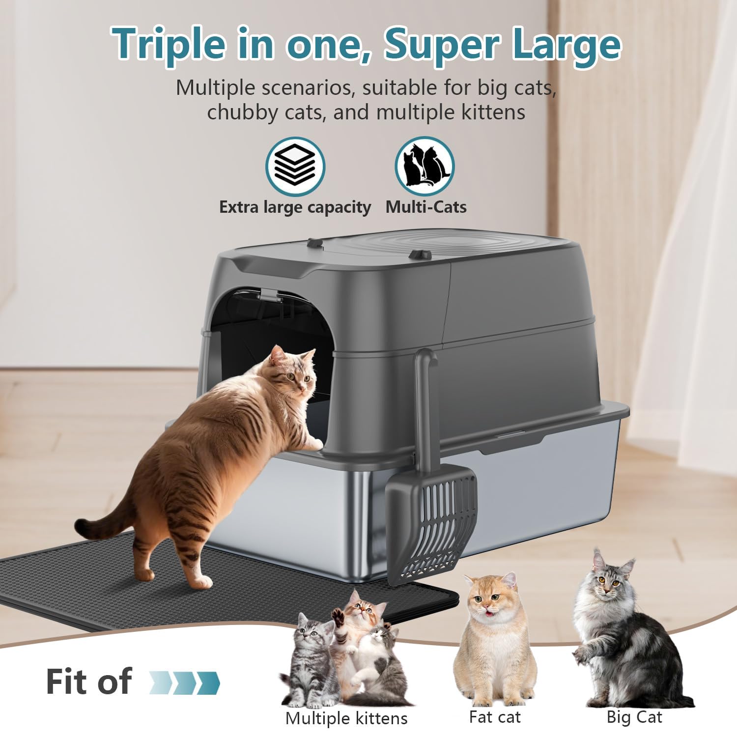 KMNSUN XXXL includes 400-count bags and a cat litter mat for cleanup.
