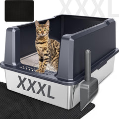 KMNSUN XXXL litter box front view shows expansive space for large cats.