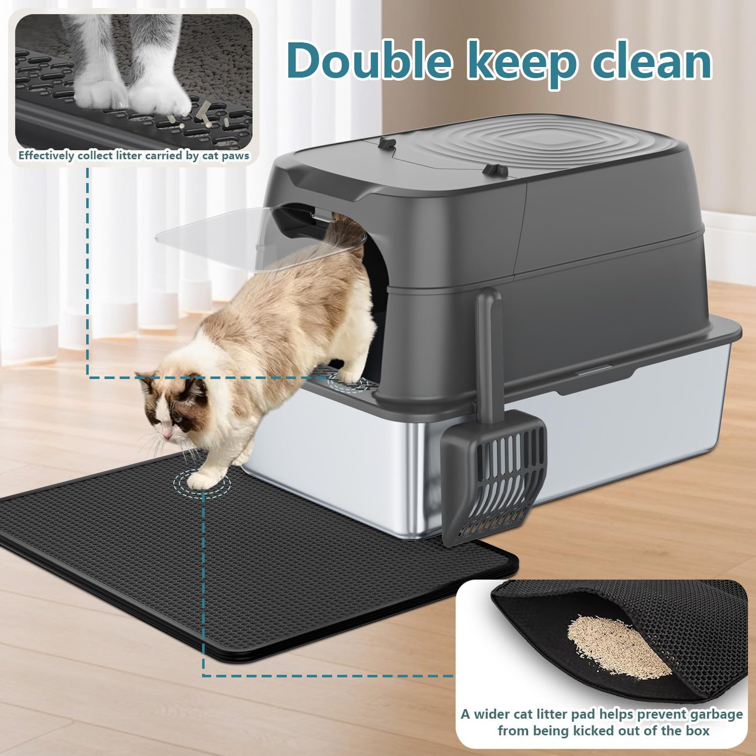 KMNSUN XXXL high-wall leak-proof design keeps litter contained.