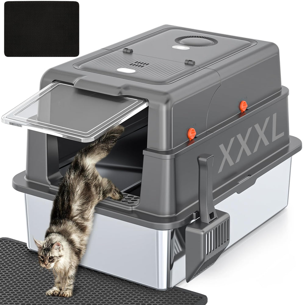 KMNSUN XXXL stainless litter box with lid provides private, mess-free space for large cats.