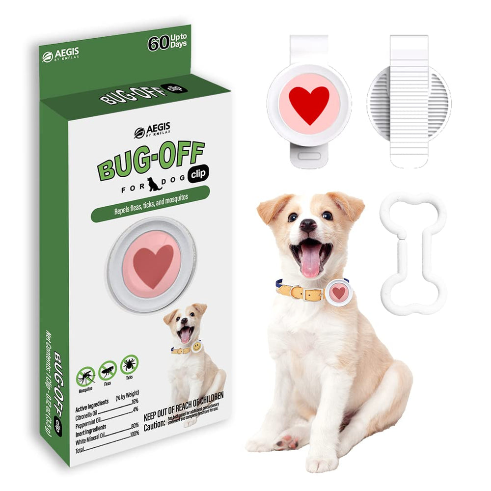 KN FLAX Bug-Off Clip dog-attachment shows quick one-second secure fixation with natural oils.