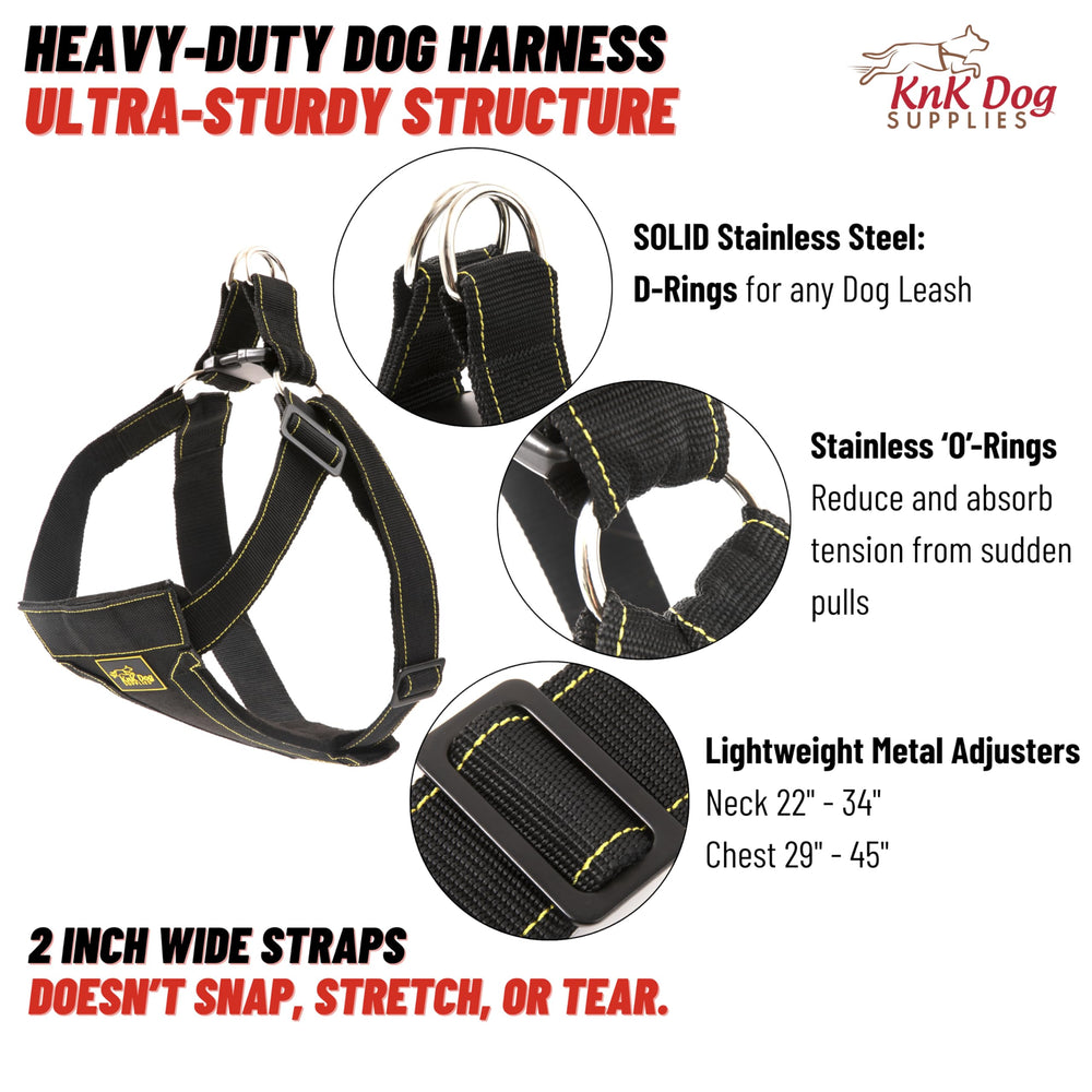KNK harness features reinforced D-ring attachment for secure leash control.