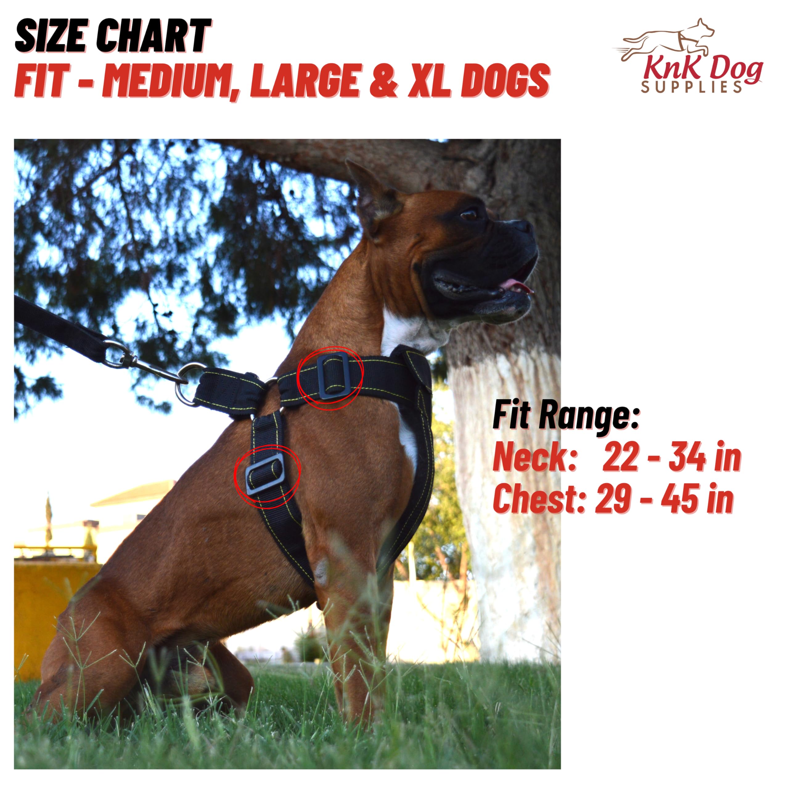 KNK tactical dog harness with reinforced chest support for comfortable wear.