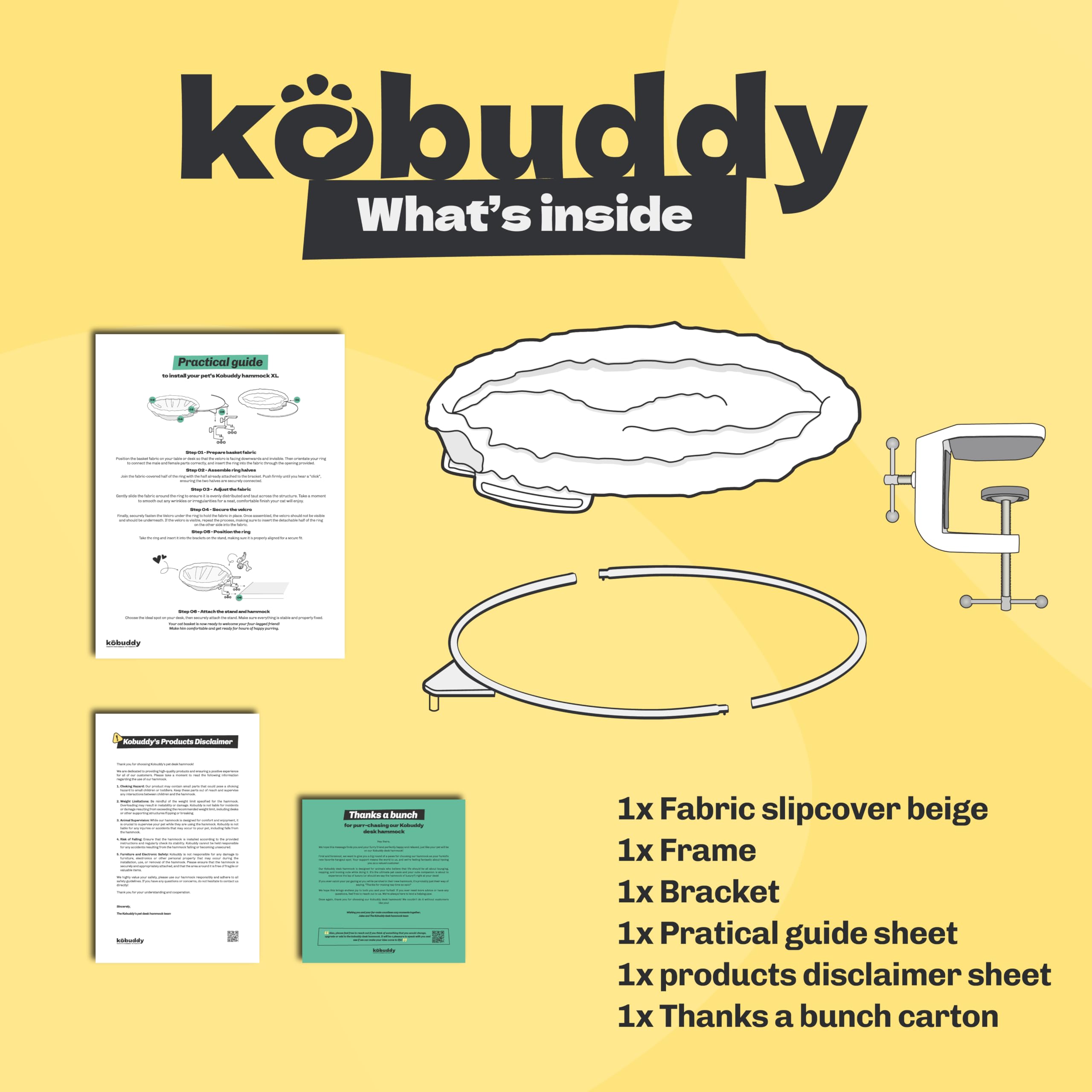 Kobuddy XL cat desk hammock desk-mounting system for quick setup