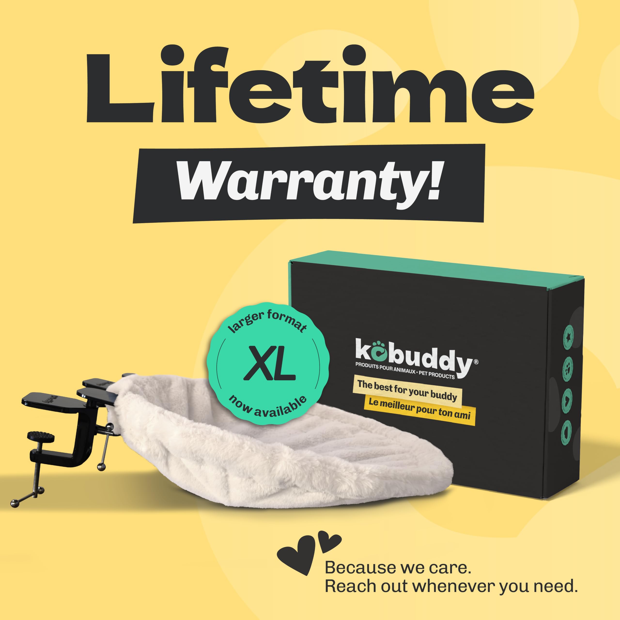 Kobuddy XL cat desk hammock with heavy-duty clamps securing desk